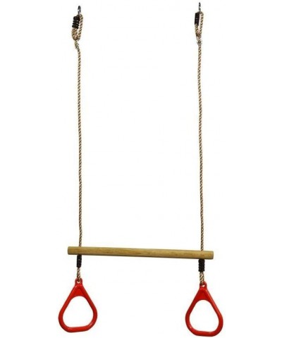 Swing Sets for Backyard Monkey Bars & Swingset Accessories - Set - Wooden Trapeze Swing Bar Rings-Outdoor Play Equipment (Red...