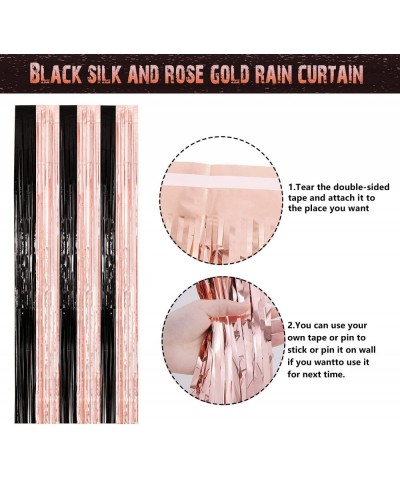 Rose Gold and Black Party Decorations - Happy Birthday Banner Balloons Fringe Curtains Tablecloth and Cake Topper for 1st 16t...