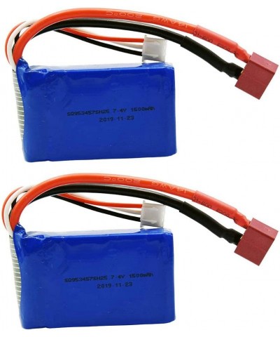 2 Pack 7.4V 2S 25C 1500mAh Lipo Battery T Plug and Charger Cable Suitable for Wltoys 144001 A959B A969B A979B K929-B 1/18 RC ...