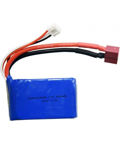 2 Pack 7.4V 2S 25C 1500mAh Lipo Battery T Plug and Charger Cable Suitable for Wltoys 144001 A959B A969B A979B K929-B 1/18 RC ...