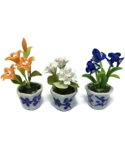 3pc Miniature Clay Flower Dollhouse Fairy Garden Mini Plant Trees Ceramic Paint Furniture Bundles Artificial Flowers Orchid 0...