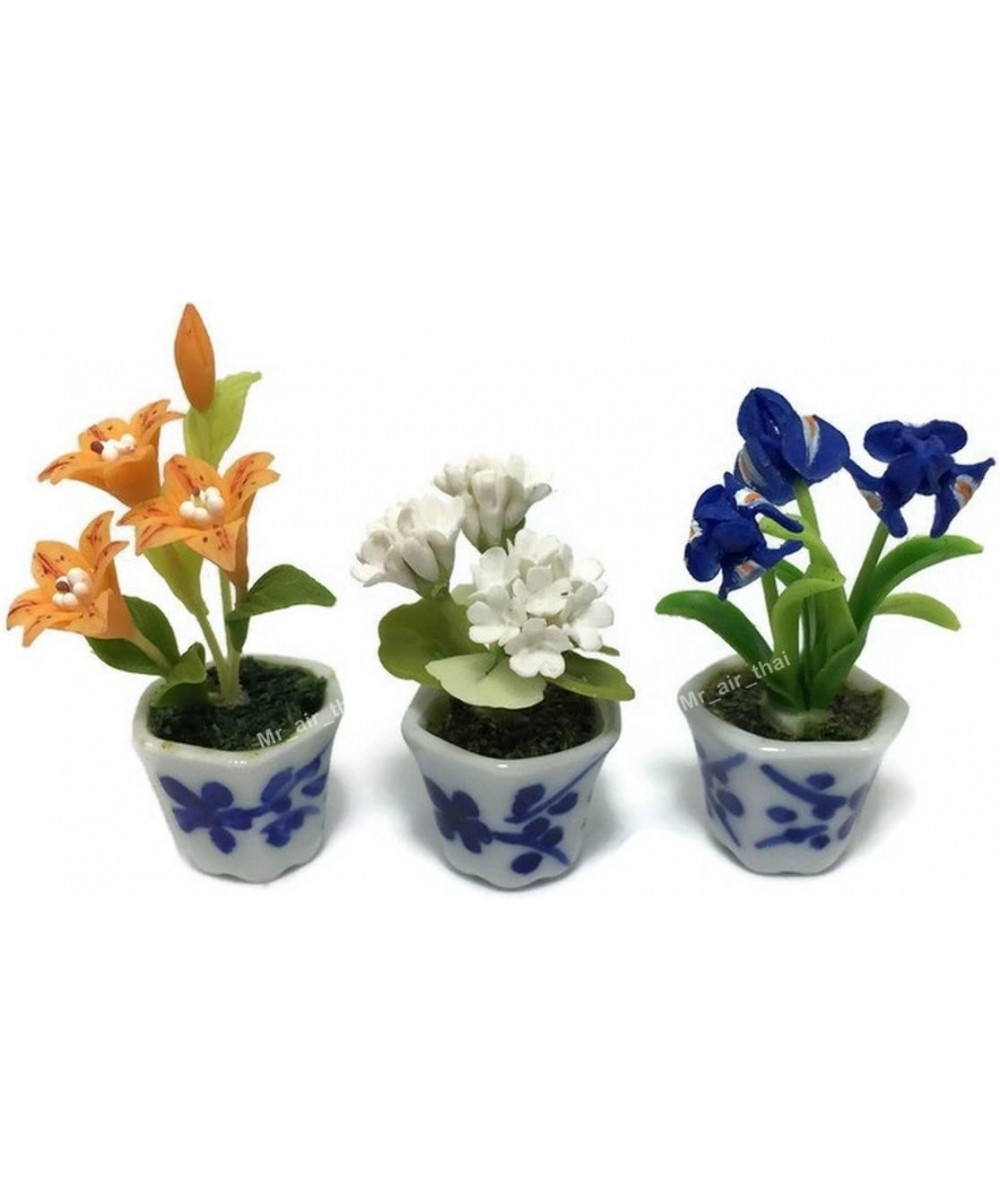 3pc Miniature Clay Flower Dollhouse Fairy Garden Mini Plant Trees Ceramic Paint Furniture Bundles Artificial Flowers Orchid 0...