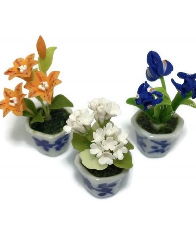 3pc Miniature Clay Flower Dollhouse Fairy Garden Mini Plant Trees Ceramic Paint Furniture Bundles Artificial Flowers Orchid 0...