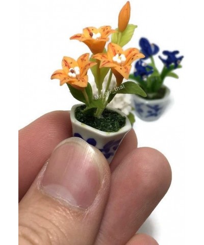 3pc Miniature Clay Flower Dollhouse Fairy Garden Mini Plant Trees Ceramic Paint Furniture Bundles Artificial Flowers Orchid 0...