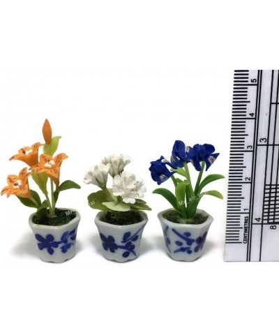 3pc Miniature Clay Flower Dollhouse Fairy Garden Mini Plant Trees Ceramic Paint Furniture Bundles Artificial Flowers Orchid 0...