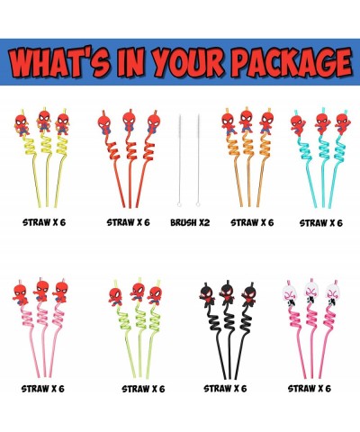 24Pcs Spiderman Birthday Party Supplies Reusable Drinking Straws 8 Designs Spider Party Favors with 2 Cleaning Brush $33.77 K...