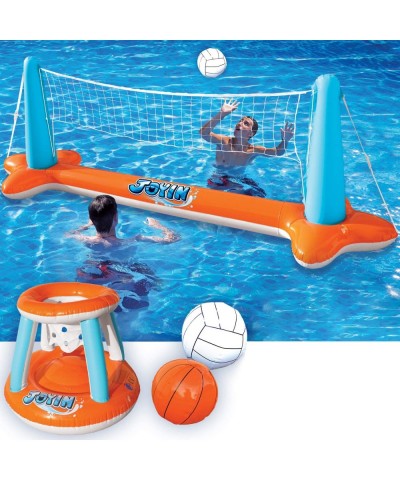 Inflatable Pool Float Set Volleyball Net & Basketball Hoops Floating Swimming Game Toy for Kids and Adults Summer Floaties Vo...