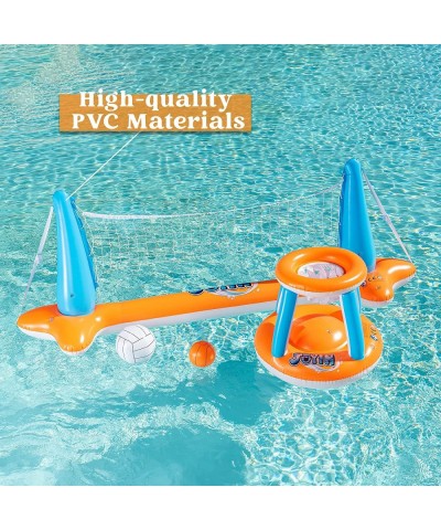 Inflatable Pool Float Set Volleyball Net & Basketball Hoops Floating Swimming Game Toy for Kids and Adults Summer Floaties Vo...