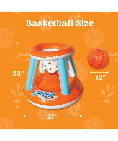 Inflatable Pool Float Set Volleyball Net & Basketball Hoops Floating Swimming Game Toy for Kids and Adults Summer Floaties Vo...