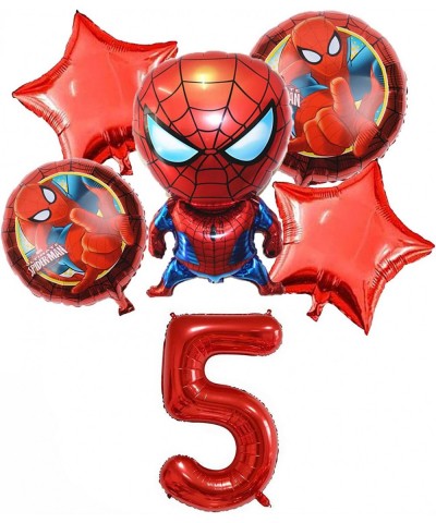 6PCS Superhero Spiderman 5th Birthday Decorations Red Number 5 Balloon 32 Inch | The Spiderman Birthday Balloons for Kids Bir...