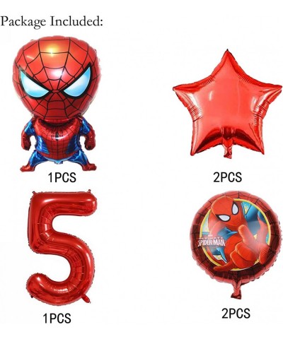 6PCS Superhero Spiderman 5th Birthday Decorations Red Number 5 Balloon 32 Inch | The Spiderman Birthday Balloons for Kids Bir...