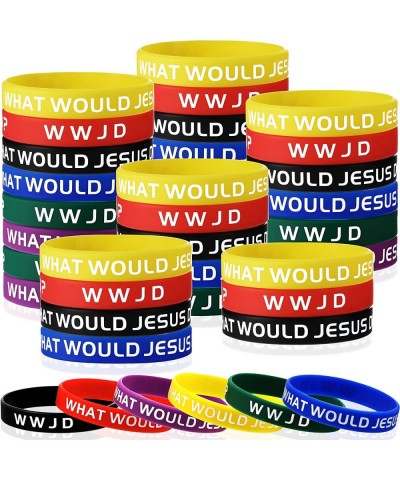 36 Pieces WWJD Bracelets What Would Jesus Bracelets Rubber Colorful WWJD Silicone Wristbands for Fundraiser Church Events Par...