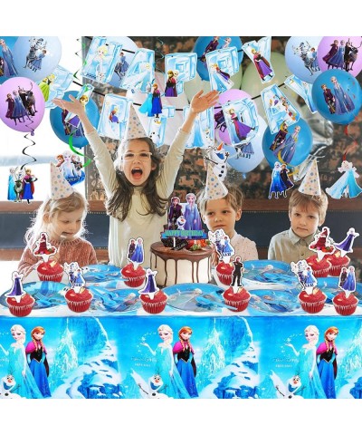 170Pack Frozen Birthday Party Supplies Birthday Party Decorations for 20 Guests Include Happy Birthday Banner Hanging Swirls ...