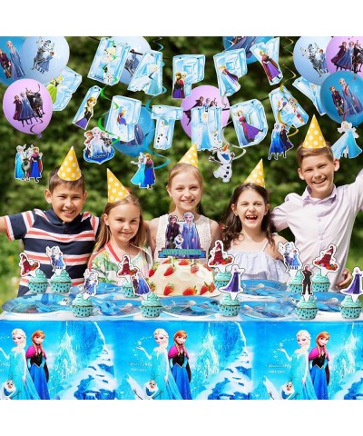 170Pack Frozen Birthday Party Supplies Birthday Party Decorations for 20 Guests Include Happy Birthday Banner Hanging Swirls ...