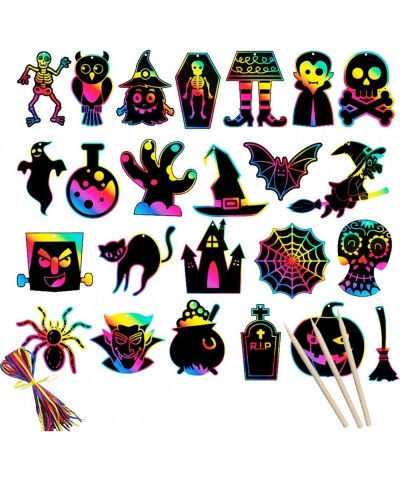 Halloween Magic Scratch Cards 24PCS Skeleton Spider Witch Pumpkin Rainbow Scratch Paper Scratch Art Crafts & Scratch Sticks &...