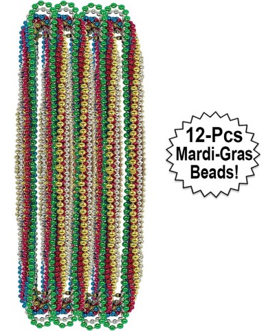 Mardi Gras Masks 12pcs | Mardi Gras Beads 12 Pcs | Masquerade Set 24 pcs Total | Assorted Metallic Colors Carnival Half Masks...