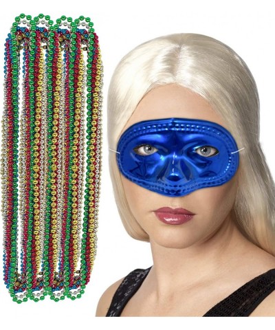 Mardi Gras Masks 12pcs | Mardi Gras Beads 12 Pcs | Masquerade Set 24 pcs Total | Assorted Metallic Colors Carnival Half Masks...