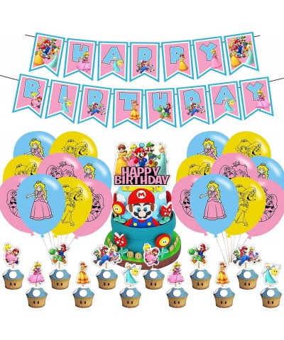 Princess Peach Birthday Party Supplies Baby Peach Birthday Party Decorations Includes Cake Topper Banner Ballons for Princess...