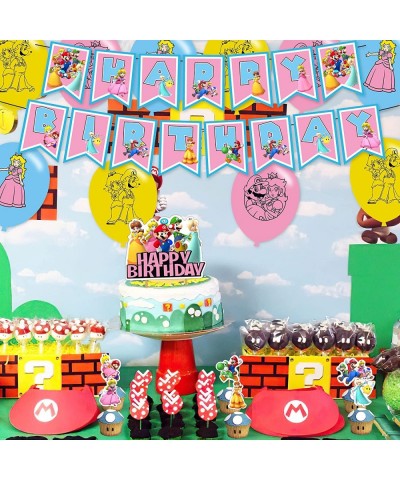 Princess Peach Birthday Party Supplies Baby Peach Birthday Party Decorations Includes Cake Topper Banner Ballons for Princess...