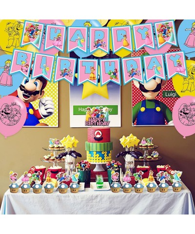 Princess Peach Birthday Party Supplies Baby Peach Birthday Party Decorations Includes Cake Topper Banner Ballons for Princess...