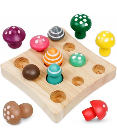 Wooden Montessori Toys for Toddler Educational Toys for 3 Year Old STEM Toys Mushroom Harvest Game Learing Shape Sorting & Nu...