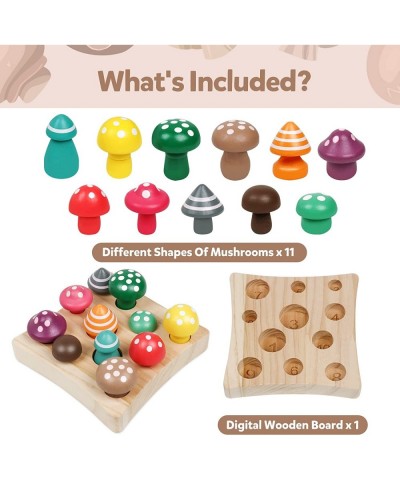 Wooden Montessori Toys for Toddler Educational Toys for 3 Year Old STEM Toys Mushroom Harvest Game Learing Shape Sorting & Nu...