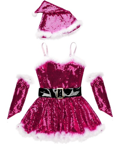 Big Girls Christmas Outfit Sequins Figure Ice Roller Skating Ballet Dance Leotard Dress with Hat Arm Sleeves $34.86 Kids' Cos...