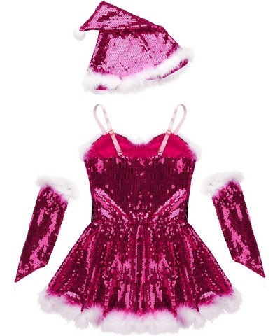 Big Girls Christmas Outfit Sequins Figure Ice Roller Skating Ballet Dance Leotard Dress with Hat Arm Sleeves $34.86 Kids' Cos...