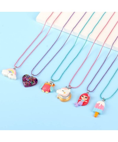 12 PCs Kids Necklaces Rings for Girls Sparkling Rainbow Unicorn Mermaid Party Favors Birthday Gifts Dress up & Pretend Play N...