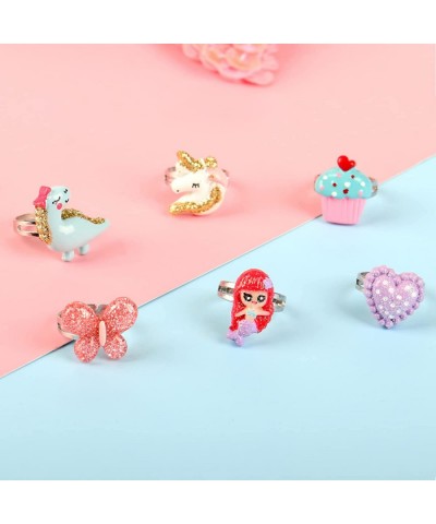 12 PCs Kids Necklaces Rings for Girls Sparkling Rainbow Unicorn Mermaid Party Favors Birthday Gifts Dress up & Pretend Play N...