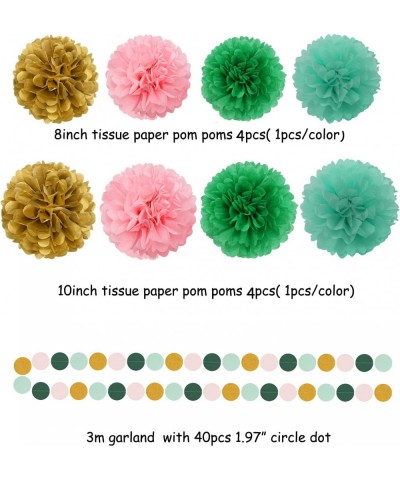 Sage-Green Pink Mint Gold Birthday Decorations - 31pcs Party Kits Happy Birthday Banner Flags Tissue Paper Pom Poms Circle Do...