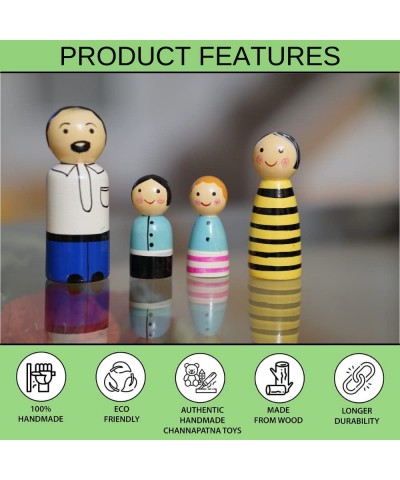 Channapatna Lacquered Family Dolls Handmade & Hand Painted Non Toxic Wooden Peg Dolls Family (2 Years+)- Multicolor Improves ...