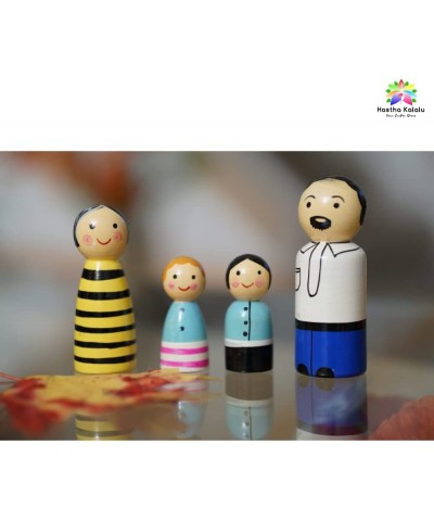 Channapatna Lacquered Family Dolls Handmade & Hand Painted Non Toxic Wooden Peg Dolls Family (2 Years+)- Multicolor Improves ...