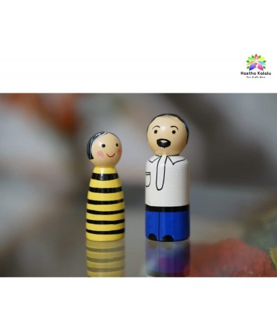 Channapatna Lacquered Family Dolls Handmade & Hand Painted Non Toxic Wooden Peg Dolls Family (2 Years+)- Multicolor Improves ...