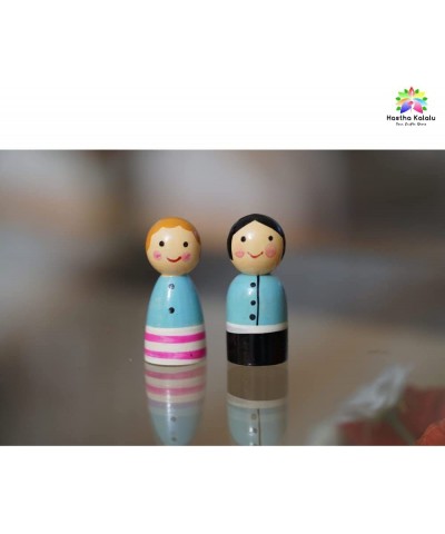 Channapatna Lacquered Family Dolls Handmade & Hand Painted Non Toxic Wooden Peg Dolls Family (2 Years+)- Multicolor Improves ...