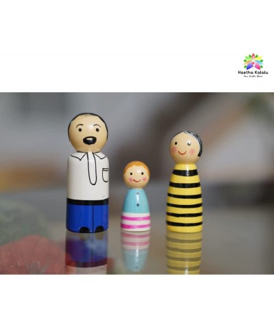 Channapatna Lacquered Family Dolls Handmade & Hand Painted Non Toxic Wooden Peg Dolls Family (2 Years+)- Multicolor Improves ...