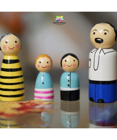 Channapatna Lacquered Family Dolls Handmade & Hand Painted Non Toxic Wooden Peg Dolls Family (2 Years+)- Multicolor Improves ...