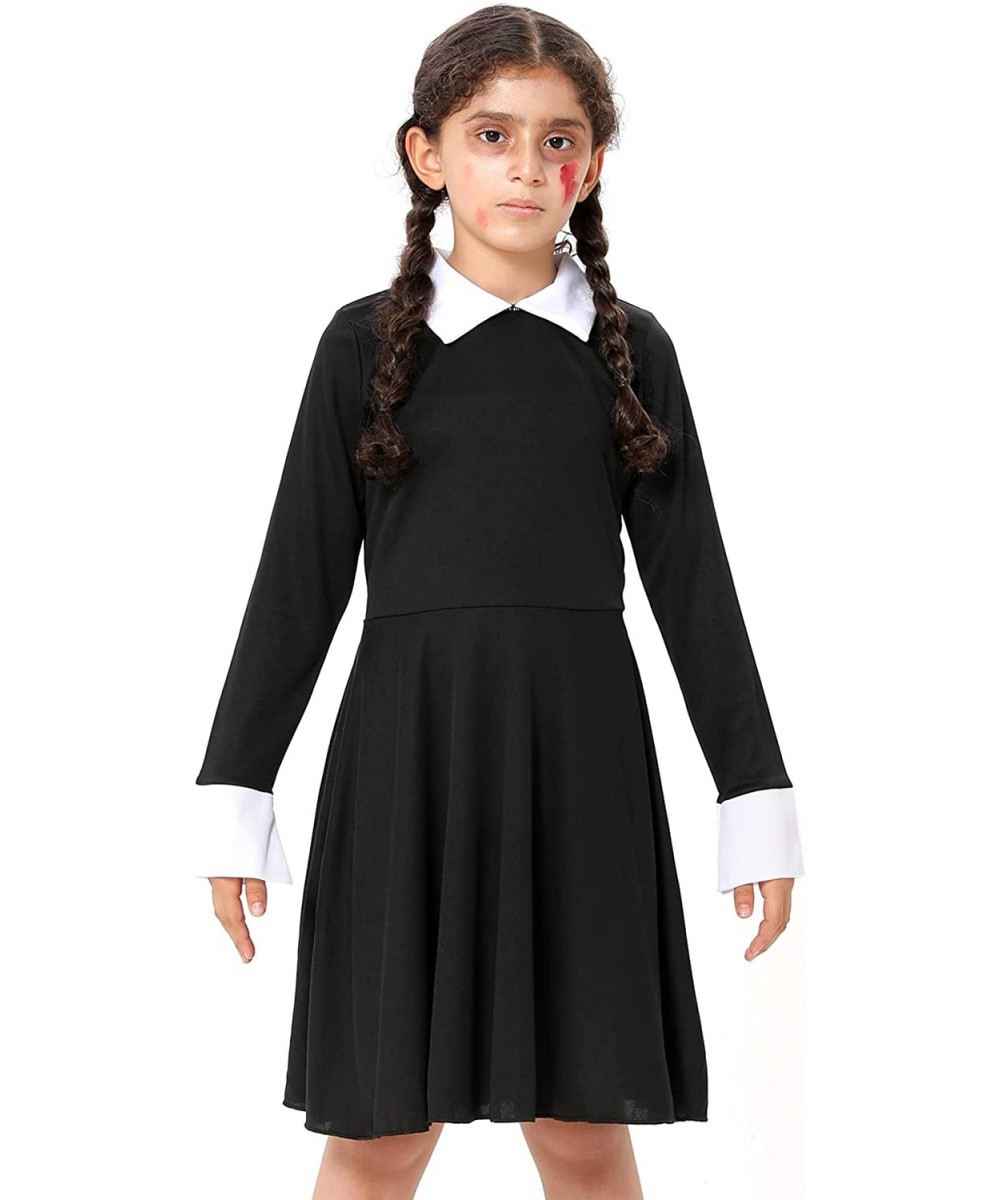 Halloween Addams Family Costume for Girls Wednesday Dress Addams Costume Peter Pan Collar Flare Black Dress Outfit for Kids $...