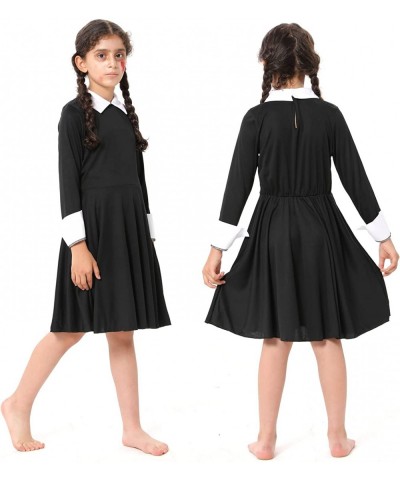 Halloween Addams Family Costume for Girls Wednesday Dress Addams Costume Peter Pan Collar Flare Black Dress Outfit for Kids $...