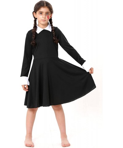 Halloween Addams Family Costume for Girls Wednesday Dress Addams Costume Peter Pan Collar Flare Black Dress Outfit for Kids $...