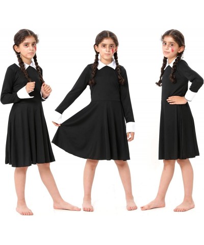 Halloween Addams Family Costume for Girls Wednesday Dress Addams Costume Peter Pan Collar Flare Black Dress Outfit for Kids $...