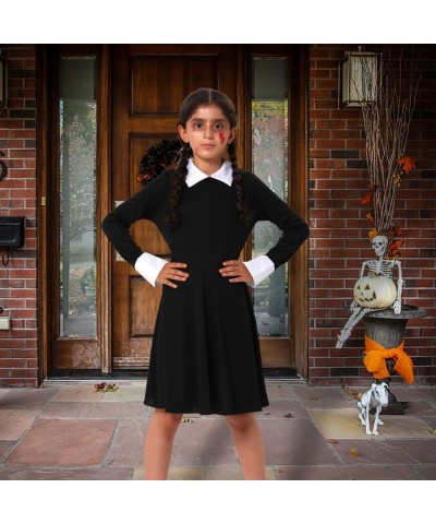 Halloween Addams Family Costume for Girls Wednesday Dress Addams Costume Peter Pan Collar Flare Black Dress Outfit for Kids $...