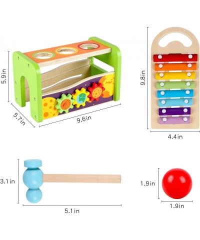 4-in-1 Hammering Pounding Toys Pound & Tap Bench with Slide Out Xylophone Multifunctional Montessori Wooden Musical Pounding ...