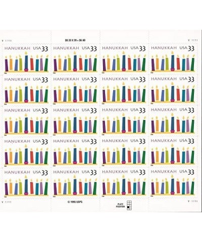 US Stamp - 1999 33c Hanukkah - 20 Stamp Sheet - Scott 3352 $21.93 Collectibles Display & Storage