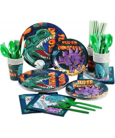 Dinosaur Birthday Party Supplies Set For Boys Dino Disposable Tableware Kit - Serve 20 Guests - Include Knives Spoons Forks P...