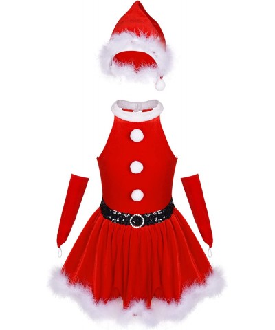 Little Girls Christmas Mrs Santa Costume Velvet Tutu Princess Leotard Dress with Hat Xmas Cosplay Outfits $28.25 Kids' Costumes