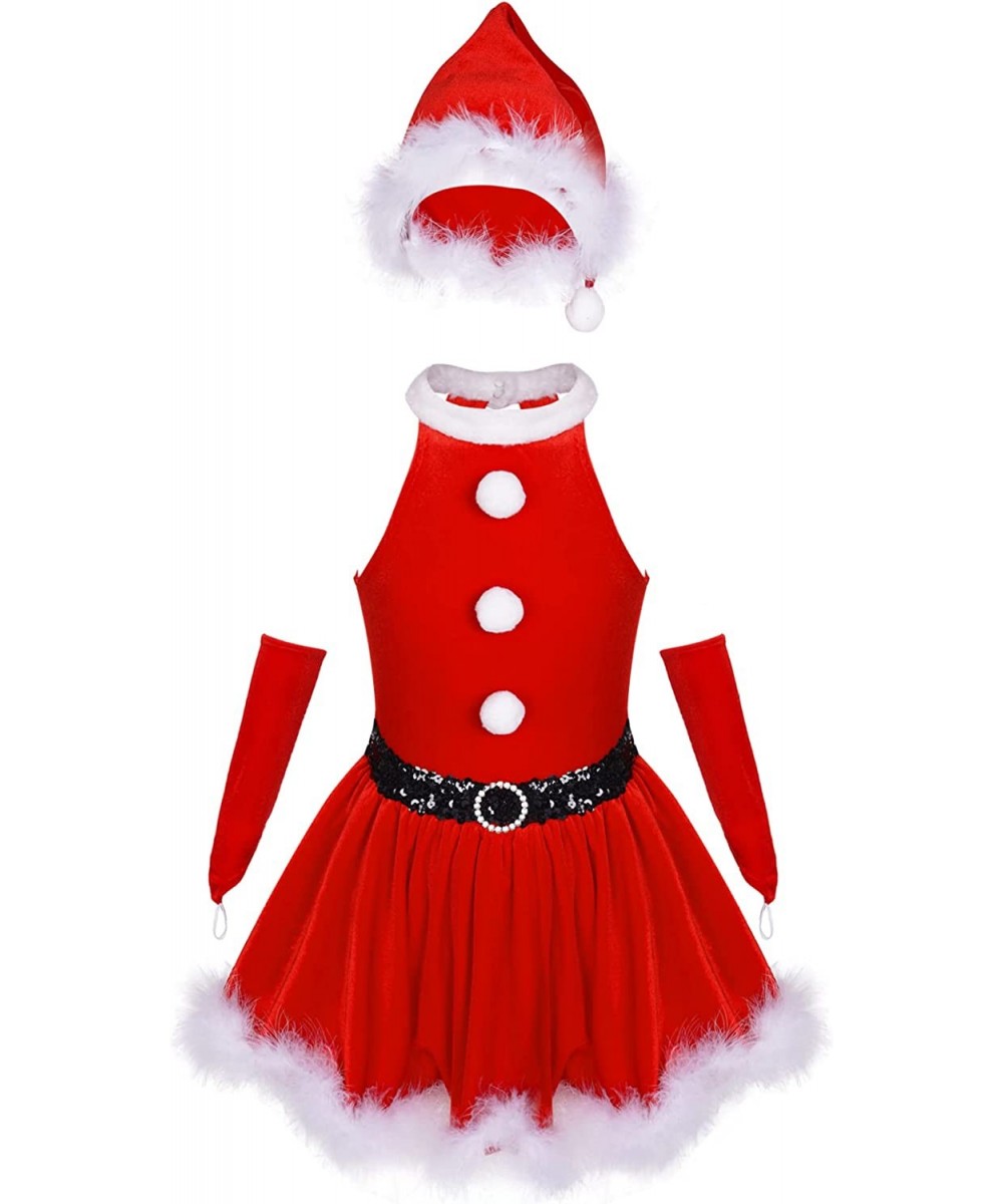 Little Girls Christmas Mrs Santa Costume Velvet Tutu Princess Leotard Dress with Hat Xmas Cosplay Outfits $28.25 Kids' Costumes