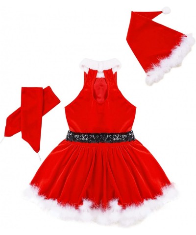 Little Girls Christmas Mrs Santa Costume Velvet Tutu Princess Leotard Dress with Hat Xmas Cosplay Outfits $28.25 Kids' Costumes