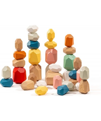 Wooden Balancing Blocks - 36-Piece Set Montessori Natural and Colored Stacking Stones Toys for Kids - Ages 3+ Multi-Color $58...