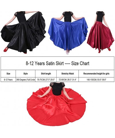 Long Full Circle Satin Tea Ankle Length Flowy Swing Dance Costume Cosplay Skirt for School Children Girls 8-12 Years $33.81 K...